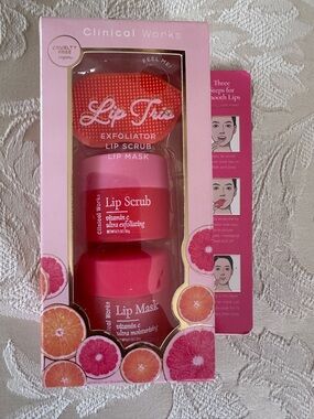 Clinical Works Lip Trio: Lip Scrub, Exfoliator Brush, and Lip Mask NEW IN BOX